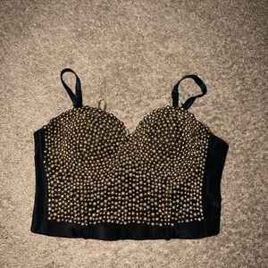 Elegant Black and Gold Beaded Women's Top
